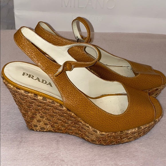 Vintage90’s Prada Cognac leather platform wedges - Picture 3 of 4